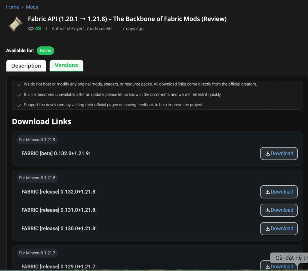 how to download fabric api